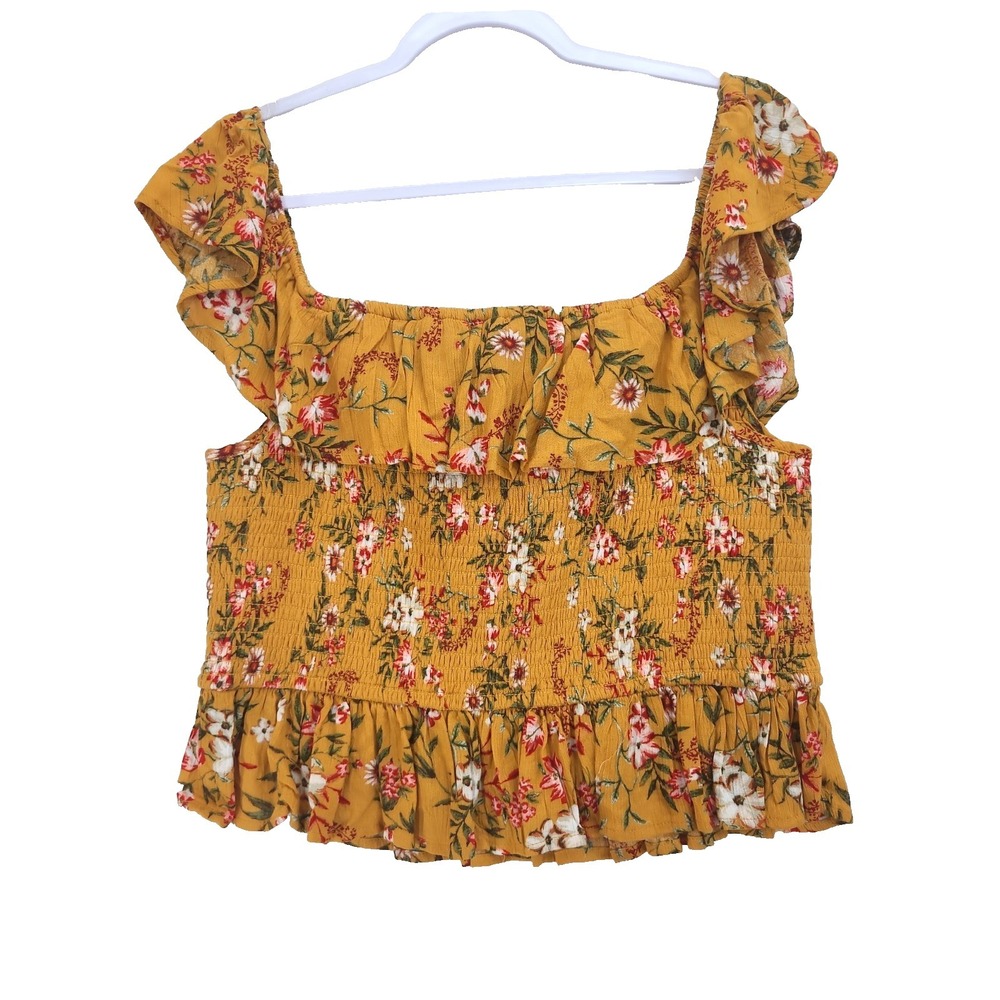 NEW BOG Collection Smocked Cropped Top XXL 2X Floral Print NWT